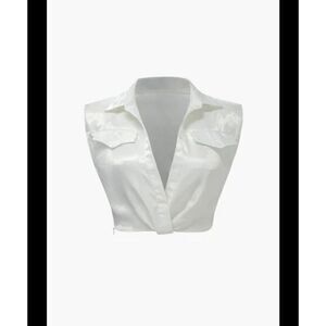 Micas Glossy Satin Open Collar Sleeveless Shirt Size‎ Small